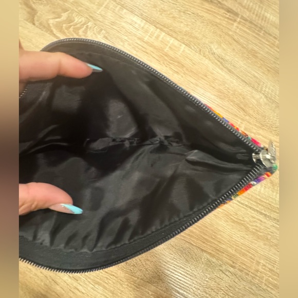 Colorful Striped Cosmetic Bag with Red Accent - Picture 6 of 8